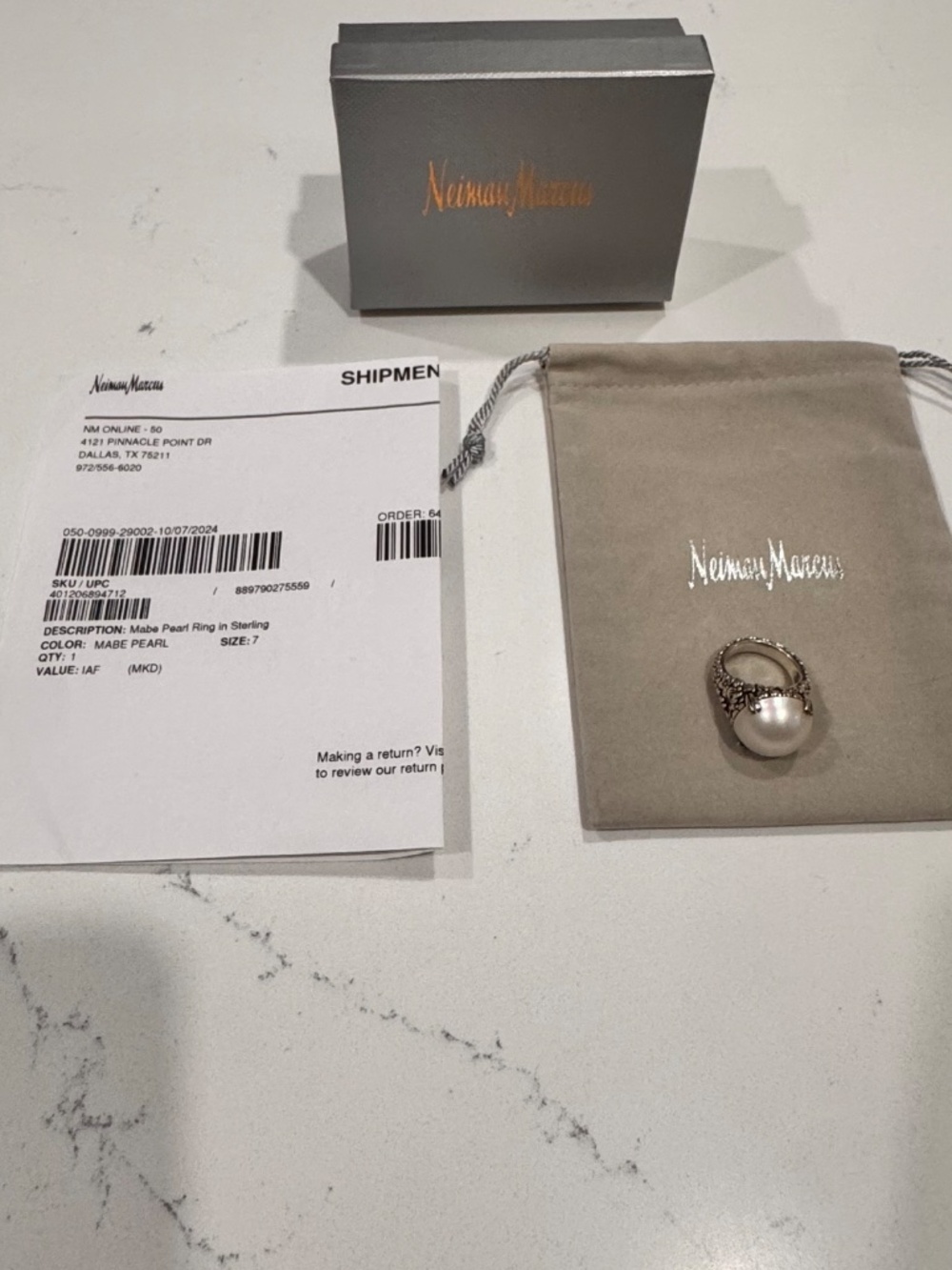 Stephen Dweck White Mabe Cultured Freshwater Pearl Ring in Sterling Silver Sz 7
